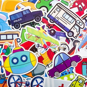 Pacote com 100 adesivos para veículos, adesivos de desenho animado para carros, adesivos coloridos para transporte, adesivos à prova d&#39;água para scrapbook, papelaria, bagagem