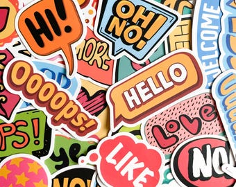 50PCS Comic Word Stickers, Funny Emoji Quote Stickers, Playful Speech Art Stickers, Color Express Stickers for Laptop, Journal, Water Bottle