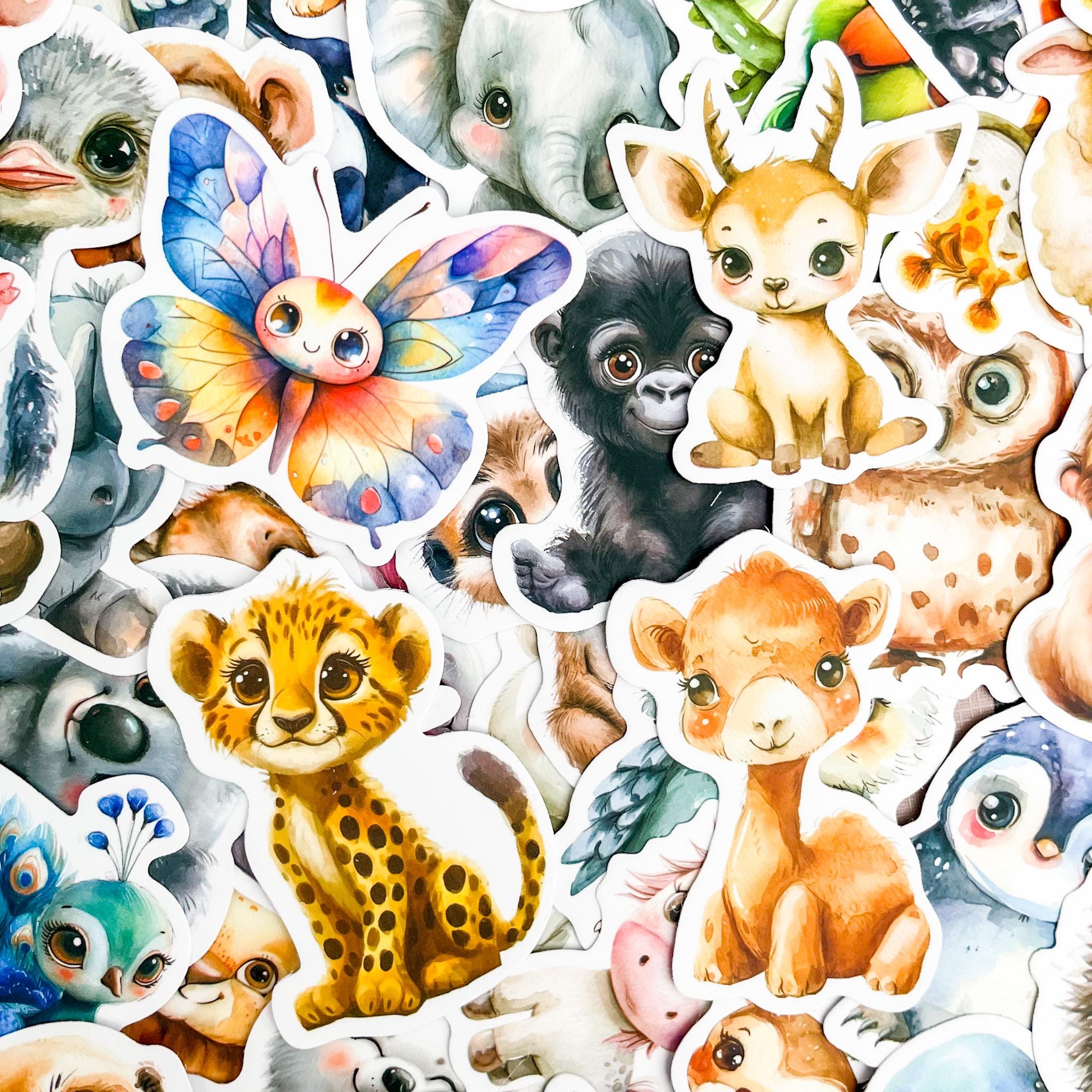 50PCS Cute Zoo Animal Stickers Pack, Watercolor Plush Stickers, Playful ...