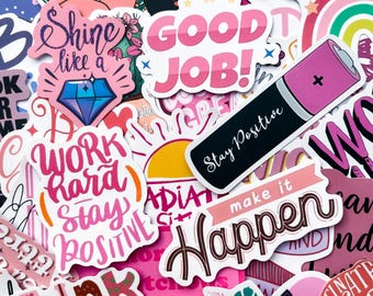 50PCS Positive Phrase Sticker Pack, Pink Motivational Words Stickers, Fun & Inspirational Stickers for Laptops, Water Bottles, Scrapbooks