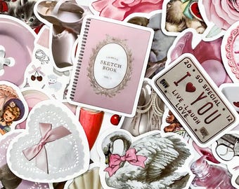 50PCS Pink Love Stickers pack, Romantic Aesthetic Stickers, Kawaii Vintage Love Stickers for Scrapbook, Water Bottles, Laptops, Journals