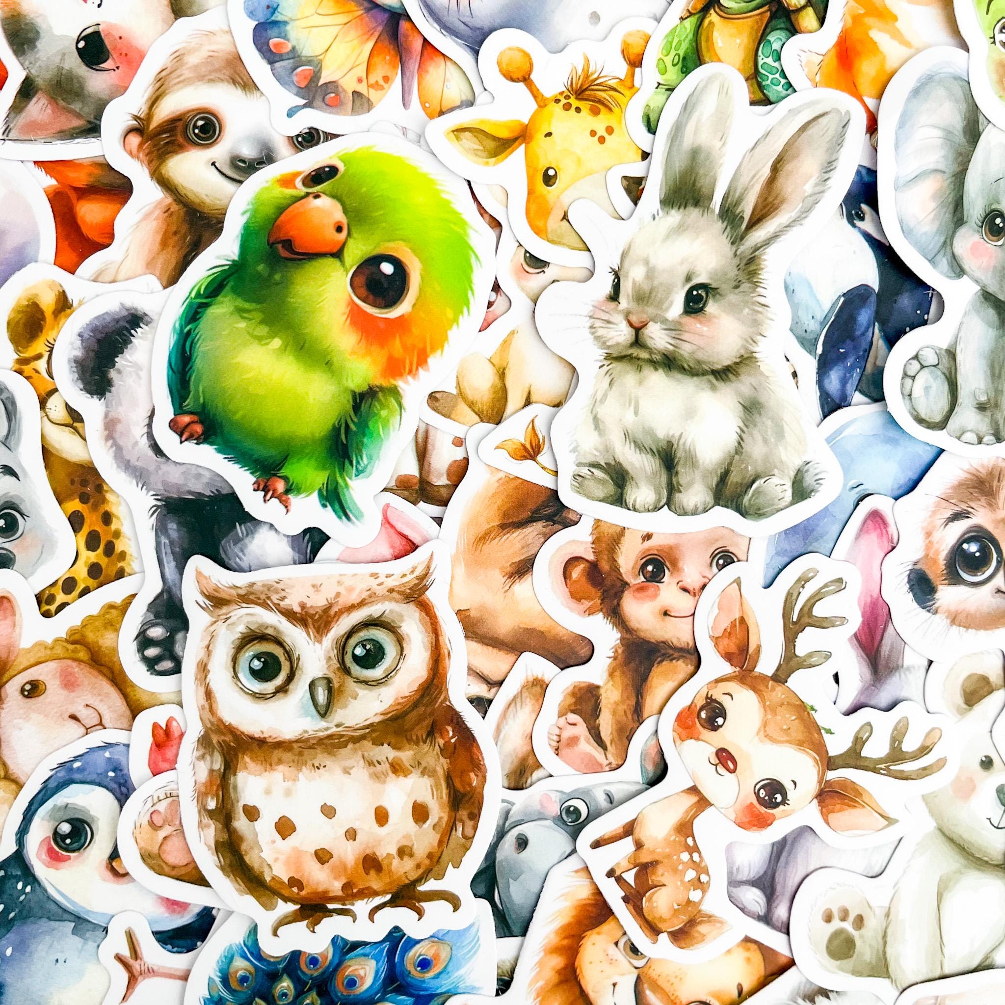 Sticker Plush 50PCS Cute Zoo Animal Stickers Pack, Watercolor Plush Stickers, Playful ...
