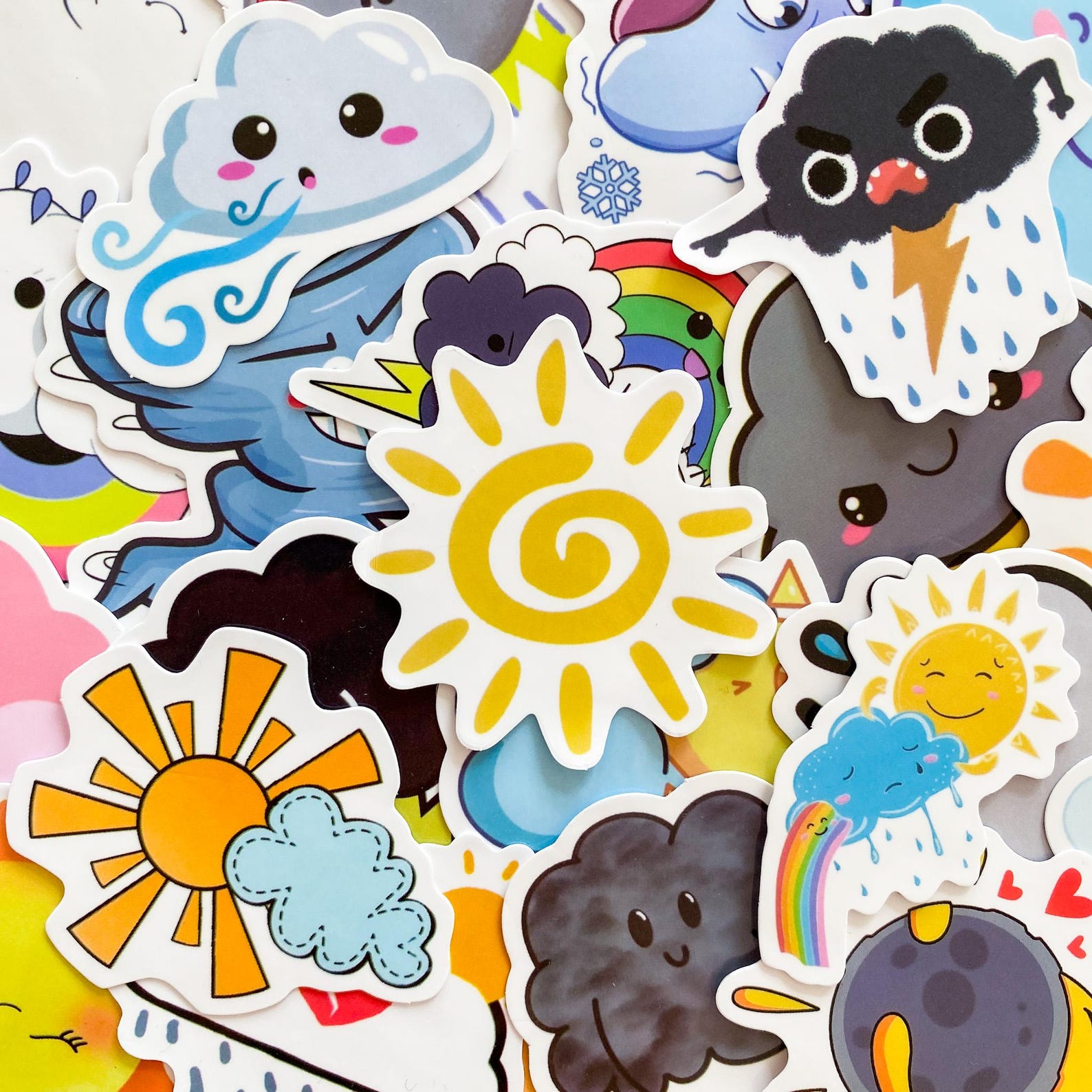 Design Stickers 50PCS Weather Stickers, Cartoon Cloud Rainbow Stickers, Kawaii Meme ...