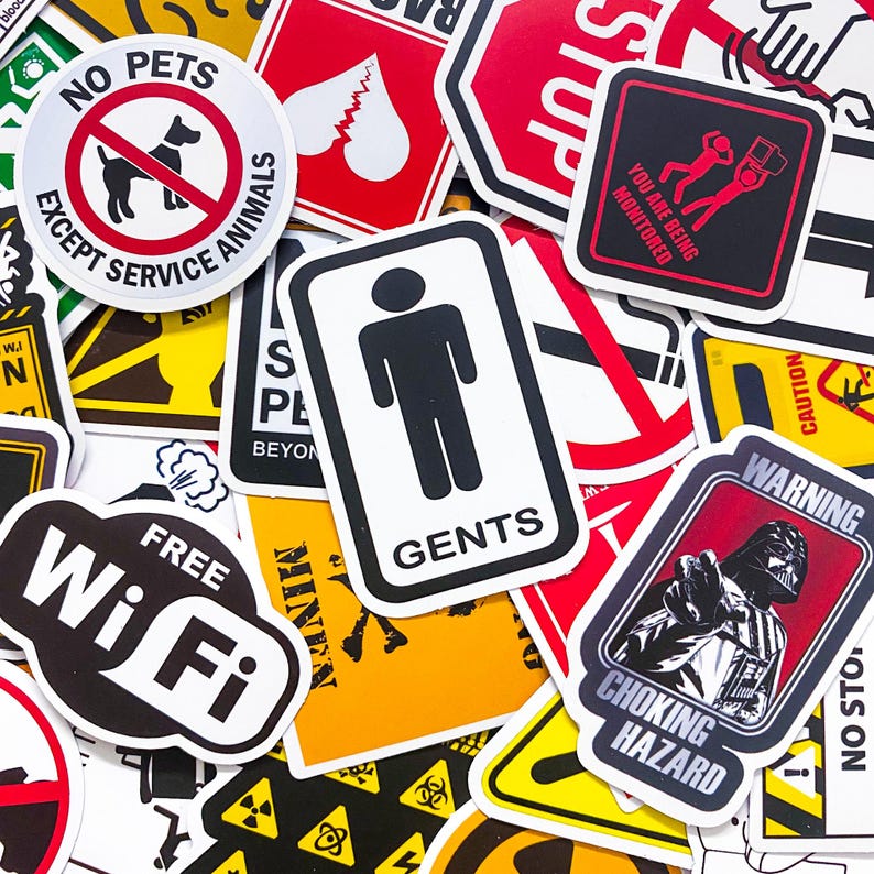 50PCS Caution Sign Stickers Pack, Bold Safety Warning Stickers, Traffic ...