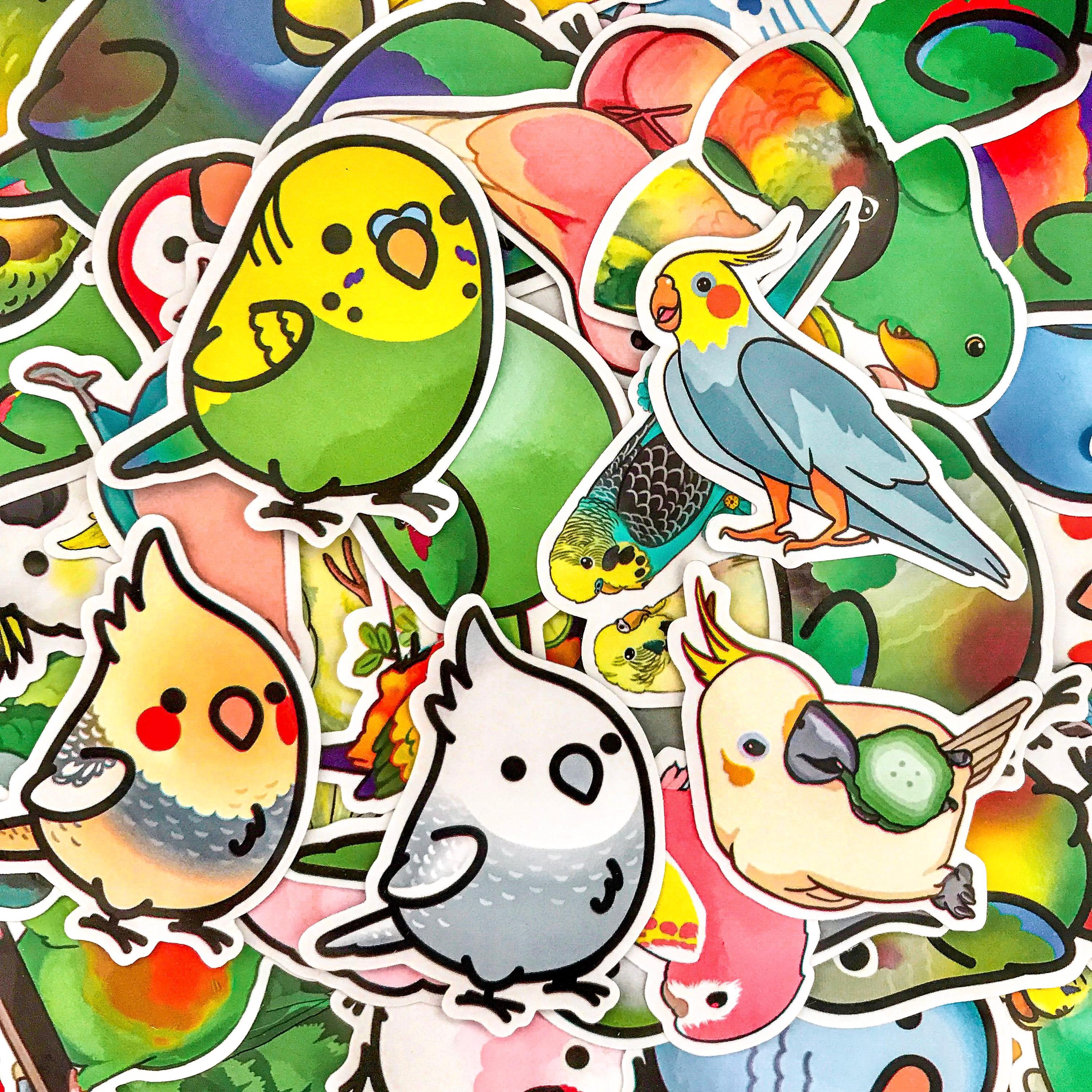 50PCS Cute Colorful Parrot Stickers, Kawaii Cartoon Bird Stickers ...