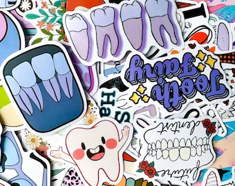 50PCS Cute Tooth Stickers, Smiling Dental Stickers, Colorful Cartoon Stickers, Funny Dentist Office Stickers for iPad, Suitcase, Stationery