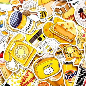 100PCS Food-Themed Stickers, Yellow Aesthetic Stickers, Cute & Colorful Stickers, Waterproof Stickers for Laptops, Journals, Phone Cases