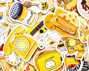 50PCS Food-Themed Stickers, Yellow Aesthetic Stickers, Cute & Colorful Stickers, Waterproof Stickers for Laptops, Journals, Phone Cases
