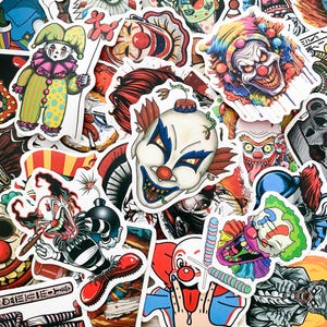 100PCS Creepy Clown Stickers, Scary Evil Art Stickers, Horror Halloween Stickers, Waterproof Stickers for Scrapbooks, Stationery, Luggage