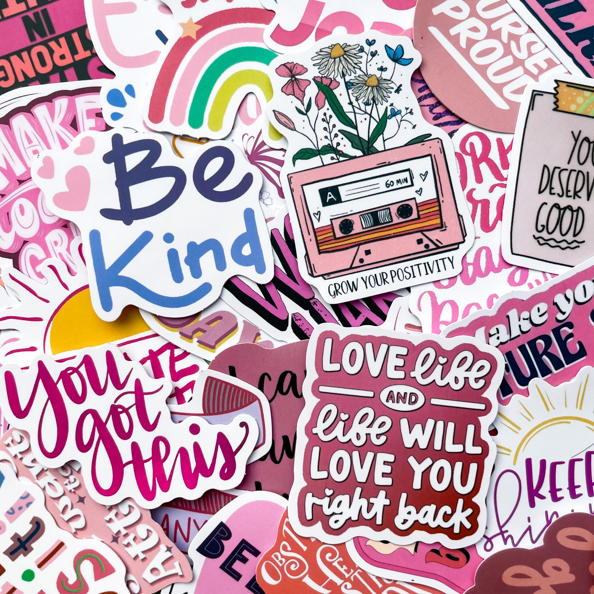50PCS Positive Phrase Sticker Pack, Pink Motivational Words Stickers ...