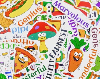 50PCS Positive Affirmation & Funny Cartoon Stickers Pack, Cute Stickers, Vibrant Waterproof Vinyl Stickers for Laptops, Notebooks, Kids