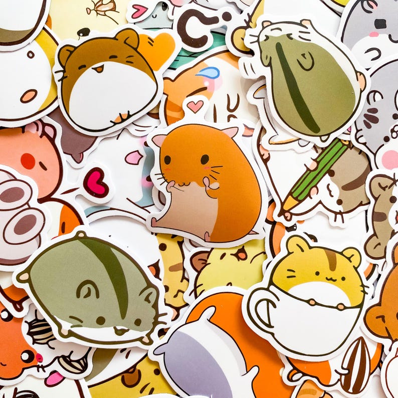 100PCS Cute Hamster Stickers Pack, Kawaii Animal Stickers, Cute Pet ...