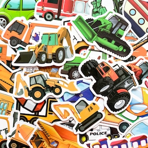 100 adesivos de veículos de construção, adesivos legais de caminhões e tratores, adesivos divertidos de desenho animado, adesivos coloridos de transporte para meninos