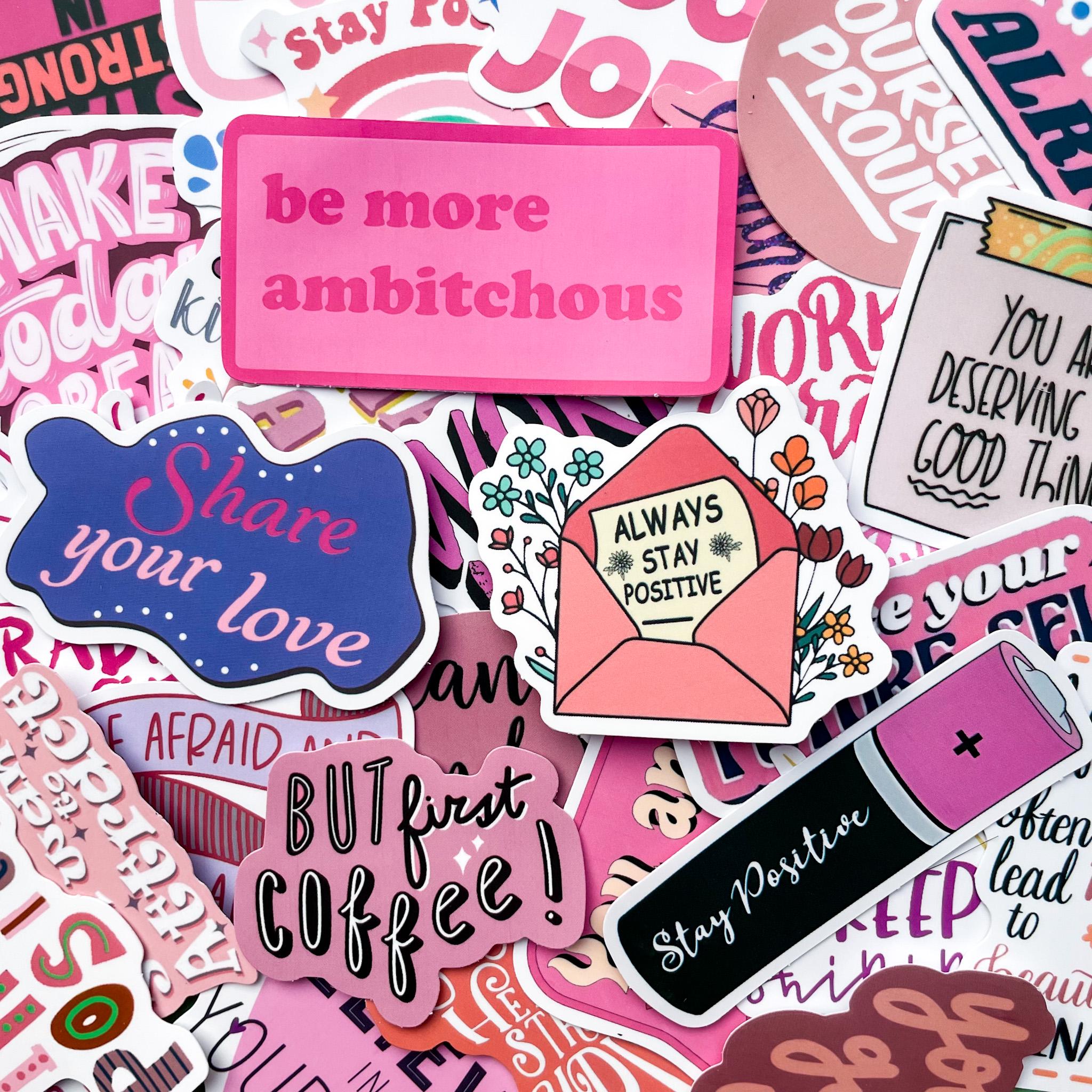 50PCS Positive Phrase Sticker Pack, Pink Motivational Words Stickers ...