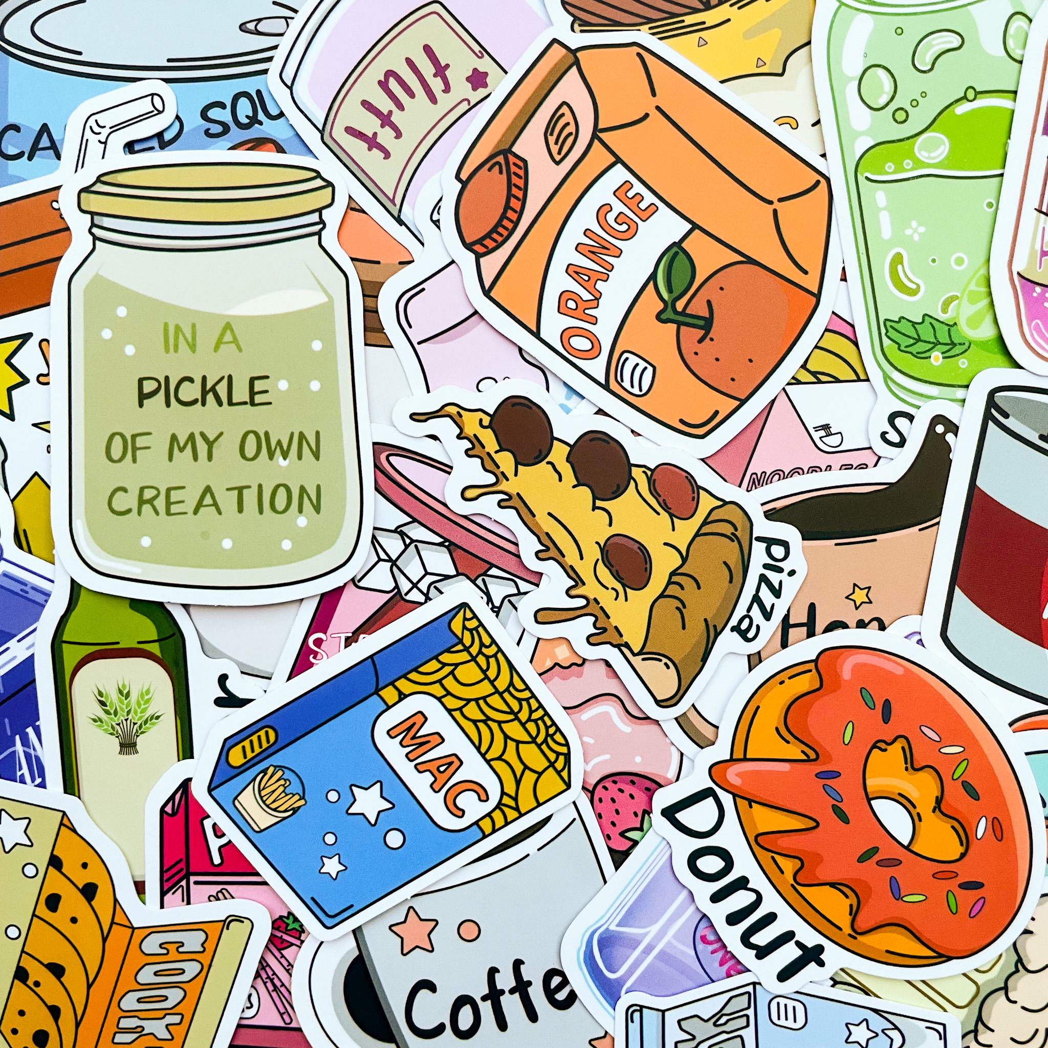 50PCS Colorful Foodie Stickers Pack, Cute Cartoon Snack & Drink ...