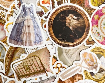 50PCS Vintage Teacup Stickers, Victorian Ephemera Stickers, Baroque Furniture Stickers, Royal Palace Sticker for Notebook, Guitar, DIY Decor