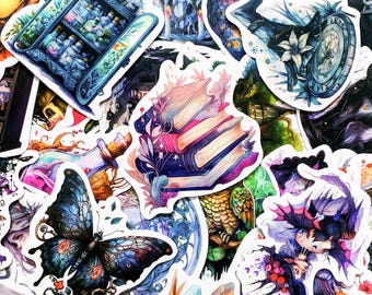 50 Random Fantasy Witch Stickers Pack,  Waterproof Vinyl Stickers with Magical Designs, Witchcraft Stickers for Skateboards, Water Bottles