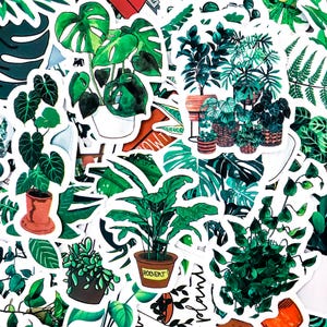 50-pack klistermärken med krukväxter, litterära konstklistermärken, vintagejournalingklistermärken för scrapbooking, gröna lövklistermärken för växtälskare