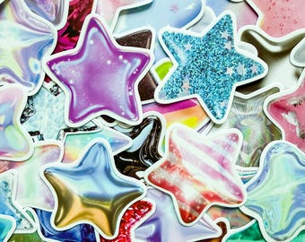 50PCS Shimmery Holographic Star Stickers, Dreamy Galaxy Stickers, Colorful Pastel Stickers, Playful Art Stickers for Water Bottle, DIY Craft