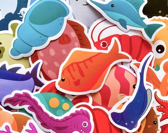 50 STKS stickers met oceaandieren, kleurrijke stickers voor zeeleven, stickers levendig zeedier, waterdichte stickers voor Kindle, gitaar