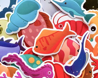 50-Pack Ocean Marine Life Stickers – Watercolor Aquatic Animals, Scrapbooking Journal Decals Bulk Lot