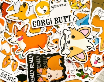 Paquete de 50 pegatinas de perros Corgi, pegatinas de cachorros adorables, pegatinas divertidas de traseros de Corgi, pegatinas de Corgi encantadoras para diarios, maletas, regalos DIY