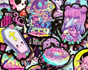 50PCS Pastel Gothic Stickers, Dark Aesthetic Stickers, Colorful Skull Stickers, Cute Coffin Stickers, Fun Stickers for Goth Aesthetic Lover