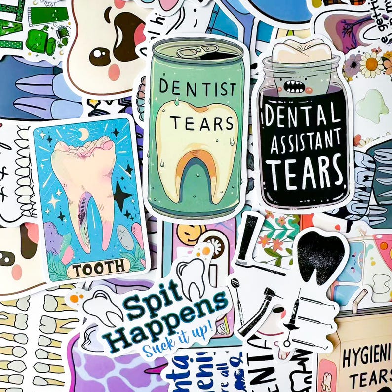 50PCS Cute Tooth Stickers, Smiling Dental Stickers, Colorful Cartoon ...