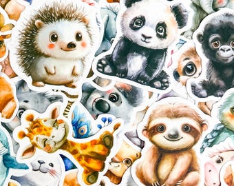 50PCS Cute Zoo Animal Stickers Pack, Watercolor Plush Stickers, Playful Wildlife Stickers, Forest Aesthetic Stickers for DIY Craft, Kindle