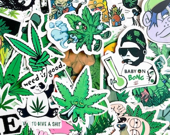 50PCS Funny Stoner Weed Stickers, Green Graffiti Cannabis Stickers, Witty Cartoon Smoke Stickers, Blunt Culture Stickers for Scrapbook, iPad