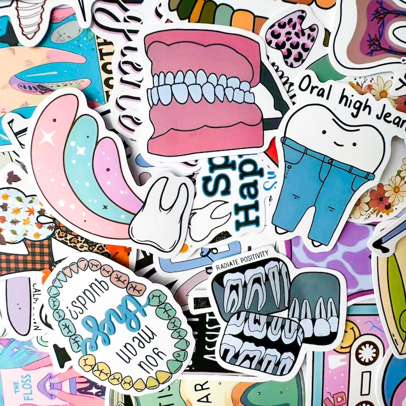 Natural Tooth Sticker 50PCS Cute Tooth Stickers, Smiling Dental Stickers, Colorful Cartoon ...