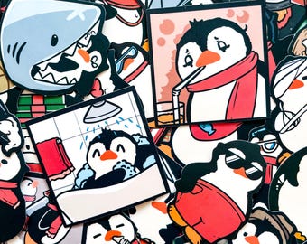 50 pegatinas de pingüinos adorables, divertidas y coloridas. Pegatinas de animales kawaii, impermeables para maletas y guitarras.
