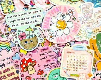 50PCS Bright Pastel Color Stickers, Whimsical Quote Art Stickers, Playful Sweet Girly Stickers, Collage Stickers for Skateboard, Stationery