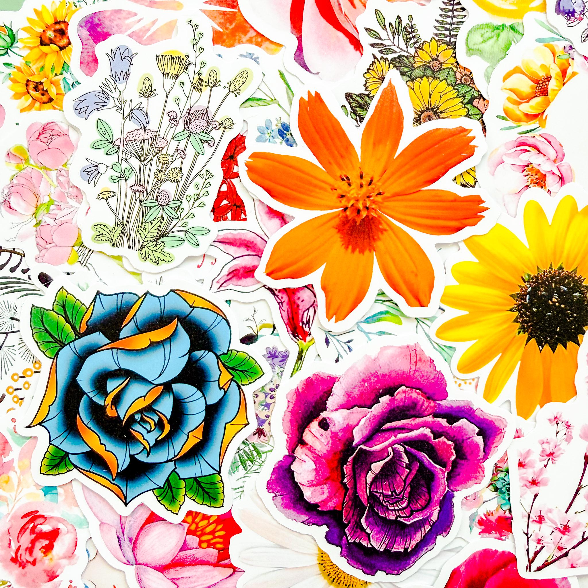 50PCS Watercolor Flower Stickers, Colorful Bouquet Sticker, Gentle ...