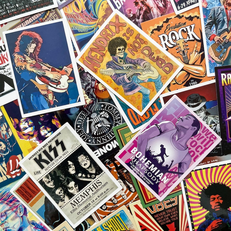 50PCS Rock Music Stickers, Guitar Stickers, Vintage B& Stickers, Iconic ...