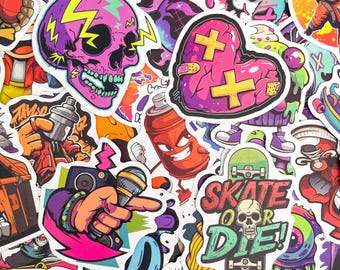 50PCS Playful Skull Art Stickers, Vibrant Graffiti Stickers, Cartoon Monster Stickers, Colorful Sticker for Skateboard, Luggage, Party Decor