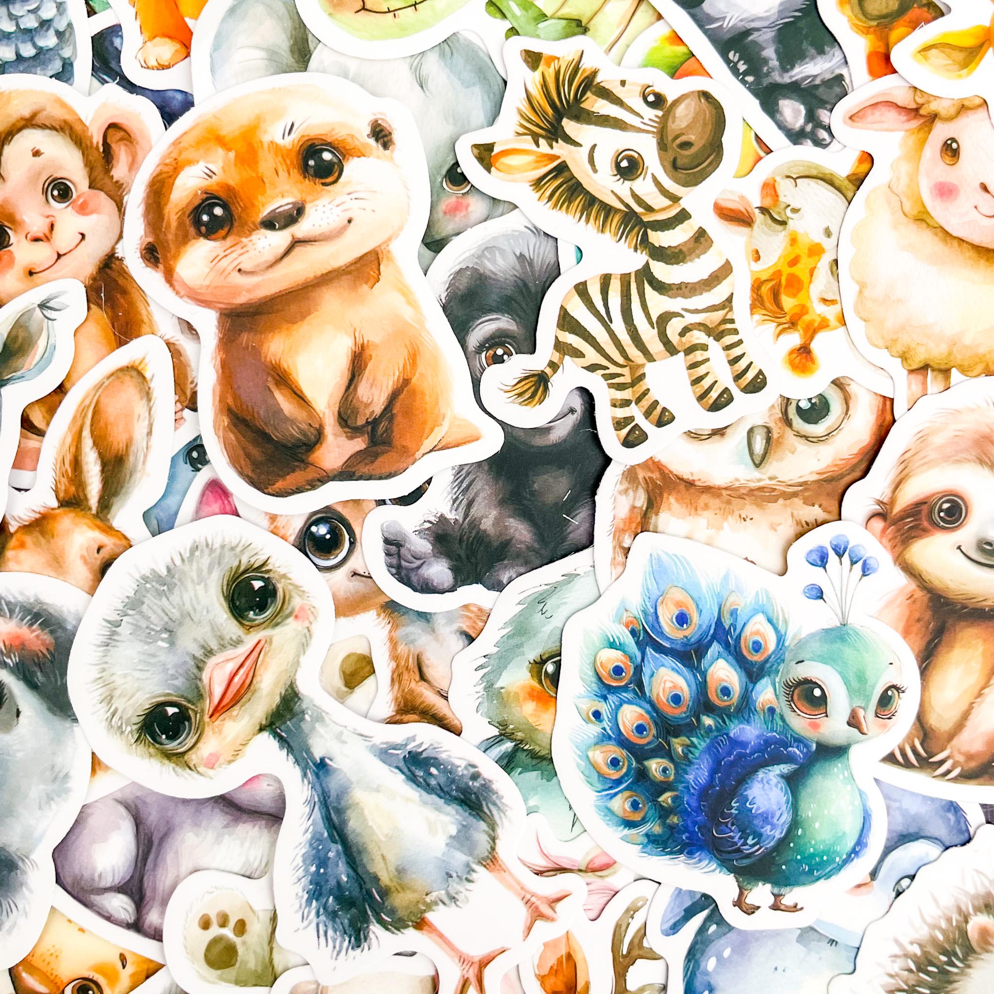 50PCS Cute Zoo Animal Stickers Pack, Watercolor Plush Stickers, Playful ...