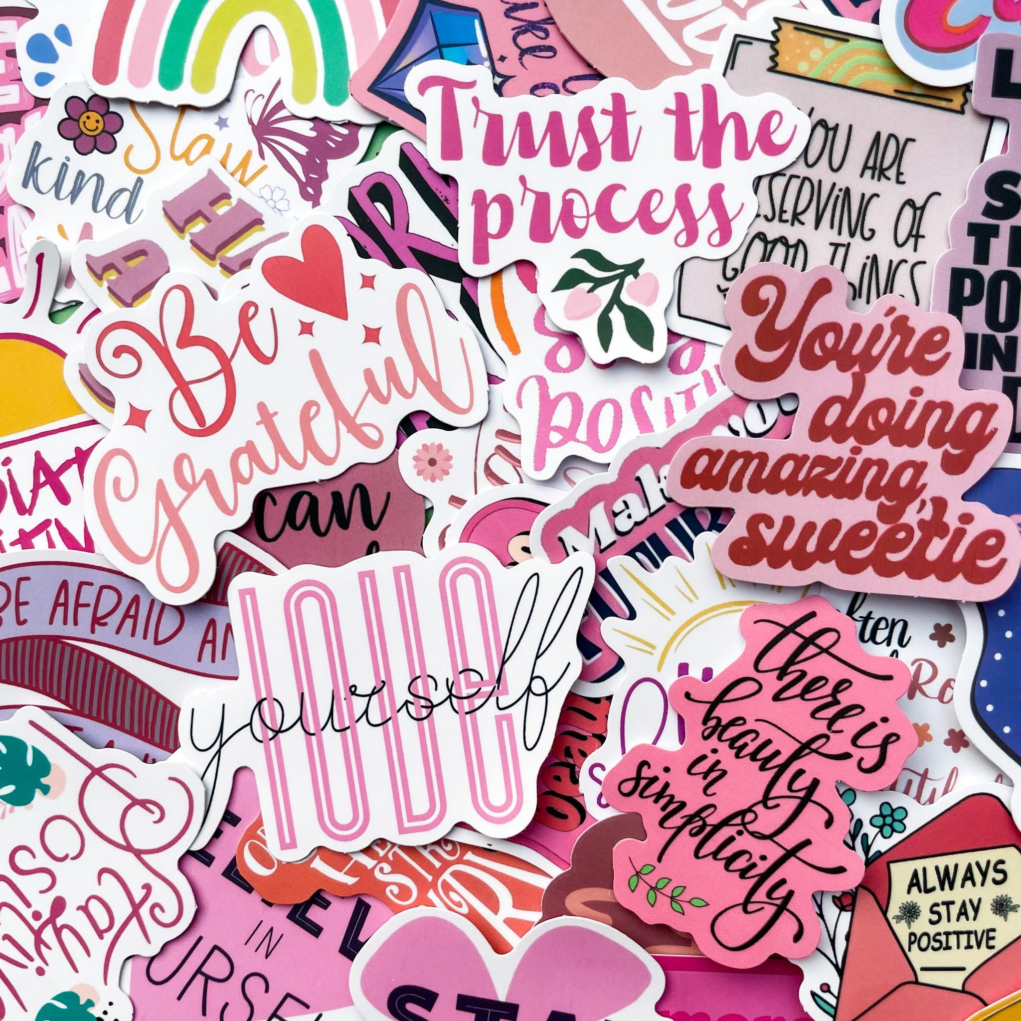 50PCS Positive Phrase Sticker Pack, Pink Motivational Words Stickers ...