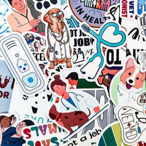 50 Random Journal Sticker Pack, Veterinary Medicine Pack, Laptop Stickers, Waterproof Animal Health Stickers for Veterinarians & Students