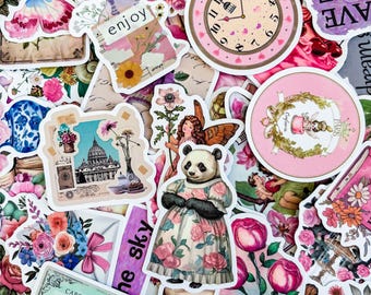 50PCS Vintage Floral Stickers Pack, Elegant Flowers, Romantic Aesthetic Stickers, Antique Waterproof Stickers for DIY Crafts, Scrapbooks
