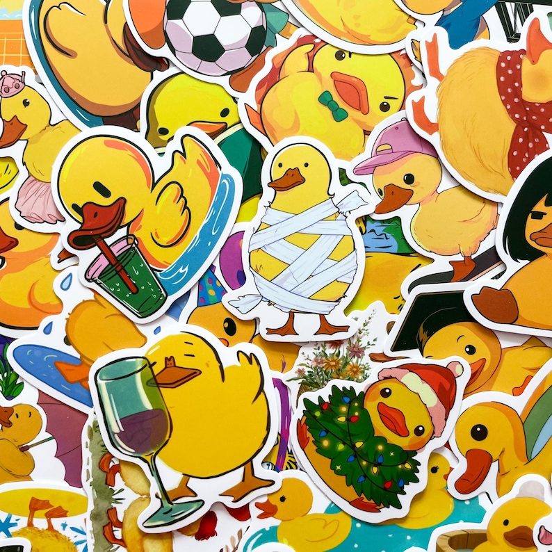 50PCS Kawaii Yellow Duck Sticker Pack, Cartoon Duck Stickers ...