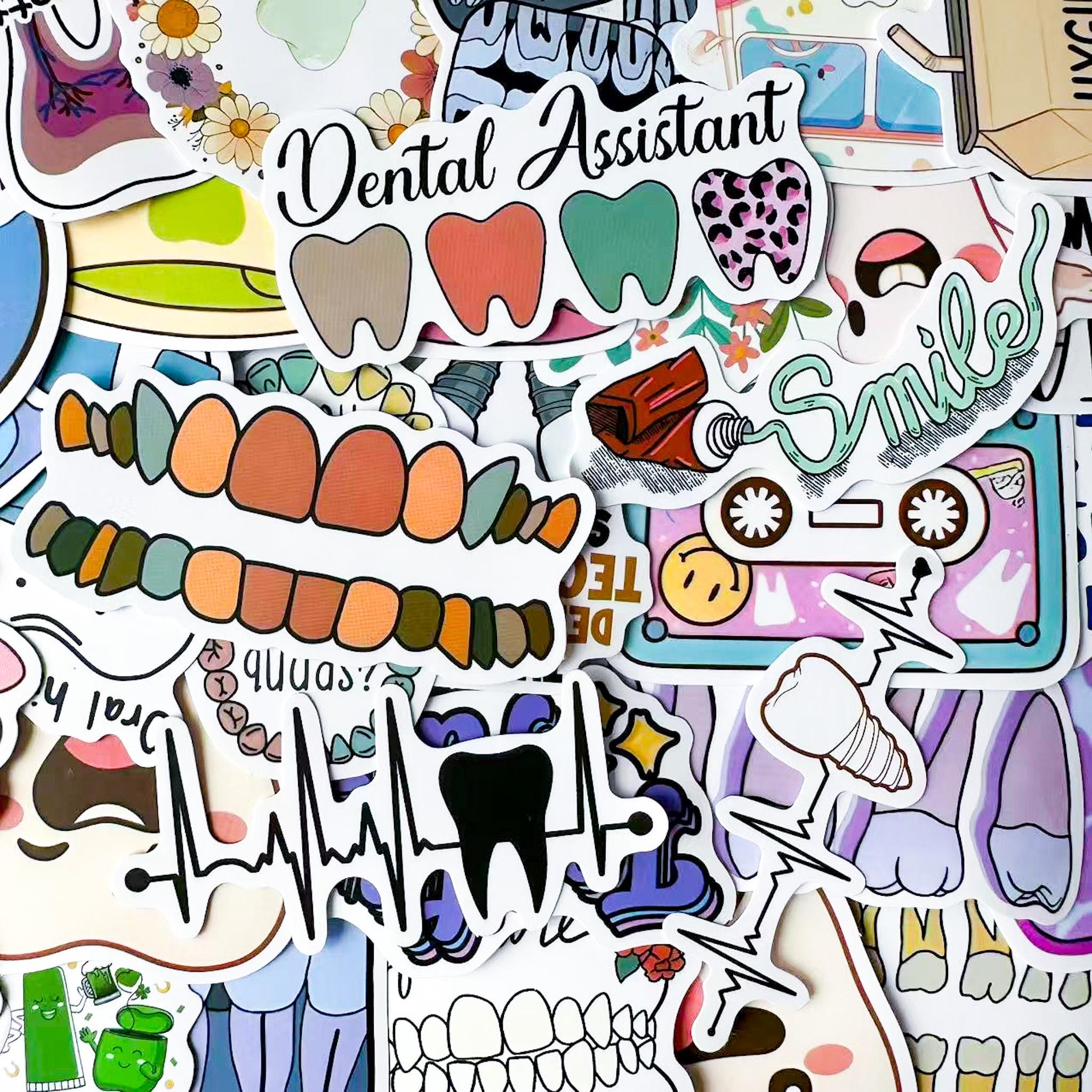 50PCS Cute Tooth Stickers, Smiling Dental Stickers, Colorful Cartoon ...