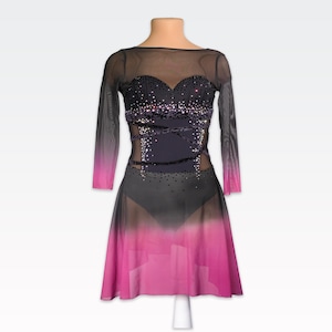 Custom Figure Skating Competition Dress | Black Pink | Rhinestone Costume
