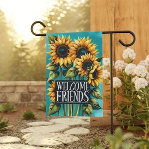 Sunflower Welcome Banner, Garden Decor, Housewarming Gift, Outdoor Flag, Summer Home Accessory, Floral Welcome Sign