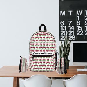Sac à dos personnalisé cerise, sac prénom personnalisé pour l'école ou un voyage, sac à dos monogrammé, cadeau ado, cartable unique, sac à dos mignon