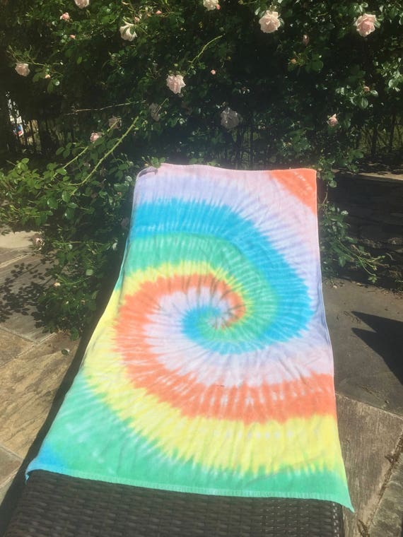 Pastel Rainbow Spiral Tie-Dye Towel for Camp Beach and Pool | Etsy