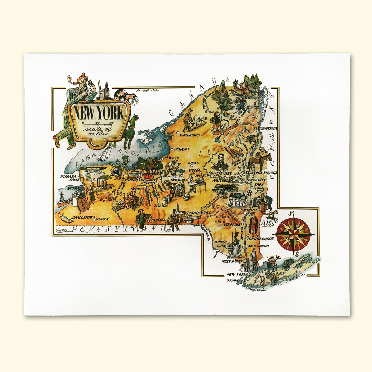 Wisconsin Vintage Illustrated Map from 1950s Spanish Tourist Guide Madison Beer