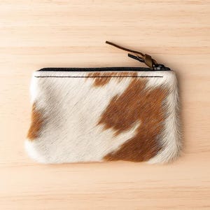 Portafoglio in pelle marrone e bianco fatto a mano in pelle di vacchetta
