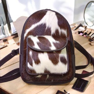Handmade Cowhide Leather Backpack Genuine Hair On Hide