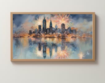 Frame TV Art Digital Download | New York | Painting | New Year's Eve | 4th of July | Fireworks | Skyline | Wallpaper